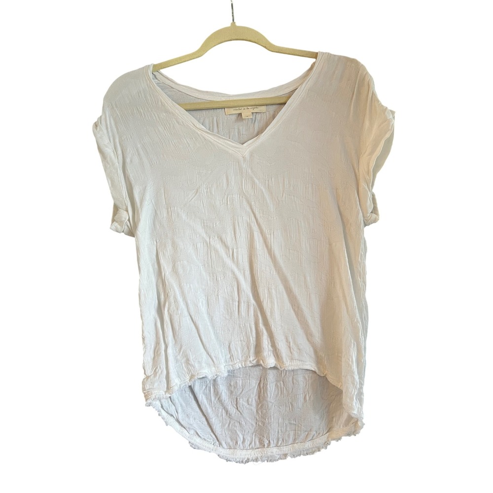Cloth & Stone‎ White Textured V-Neck High Low Hem Short Sleeve Top